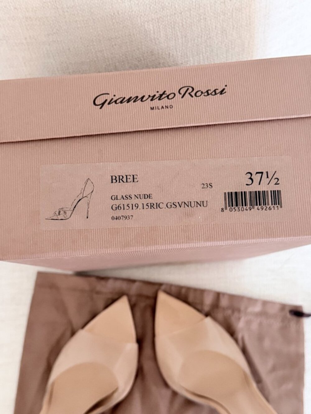 Gianvito Rossi Bree Leather and PVC peep-toe Pumps - Glass Nude - Size 37.5 - Picture 9 of 11